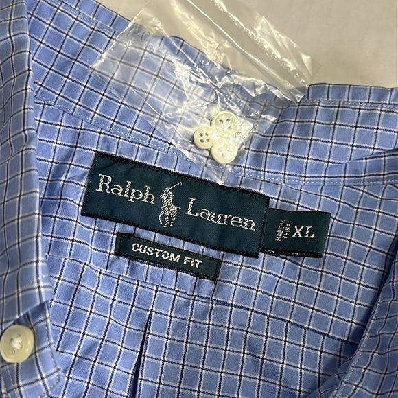 Ralph Lauren Men’s XLarge Custom Fit Blue White Long Sleeve Button Down NWOT - Picture 4 of 9